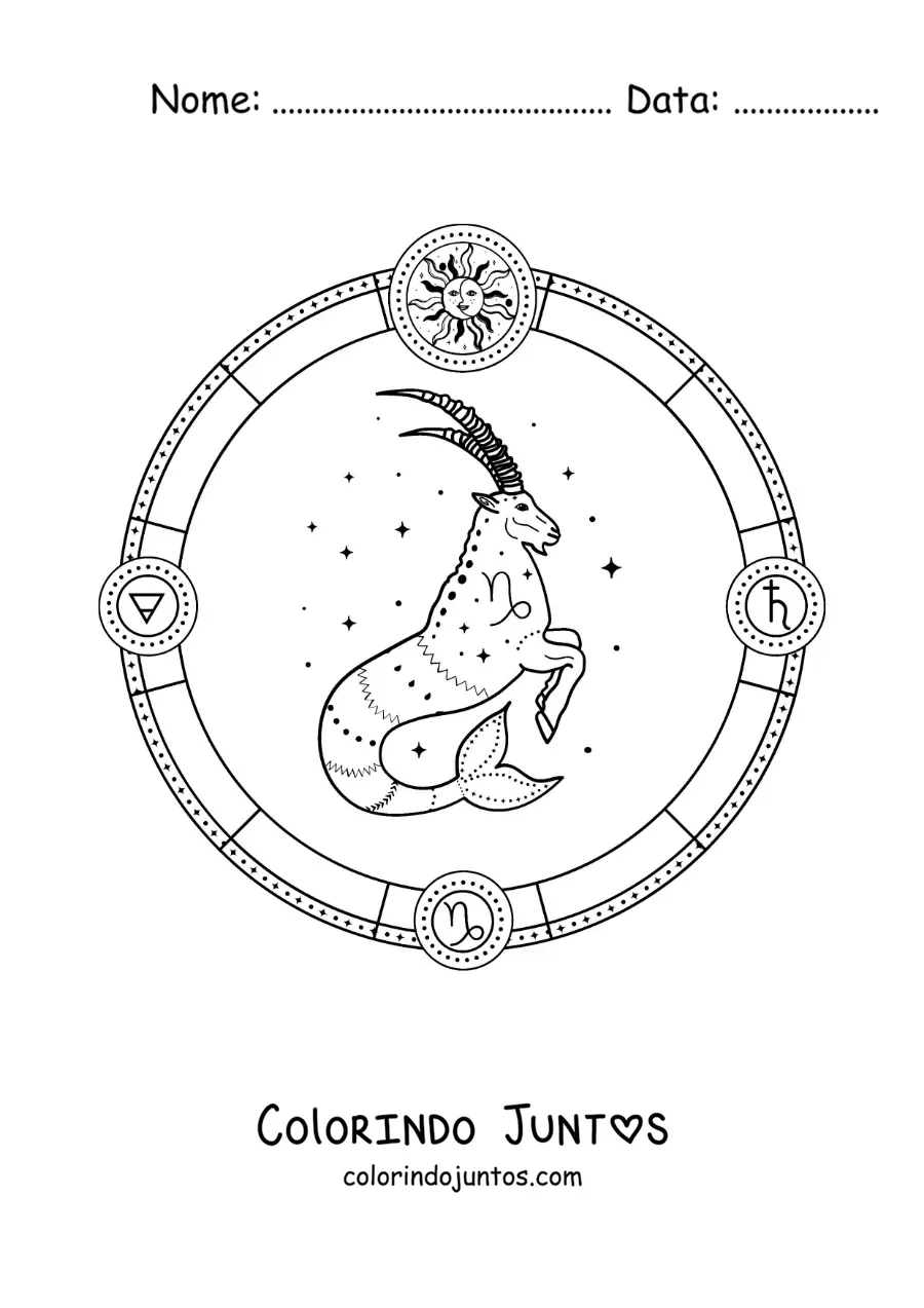 Desenho para colorir de símbolos do signo de Capricórnio