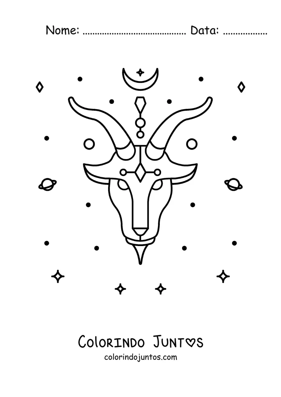 Desenho para colorir de símbolo do signo de Capricórnio com astros
