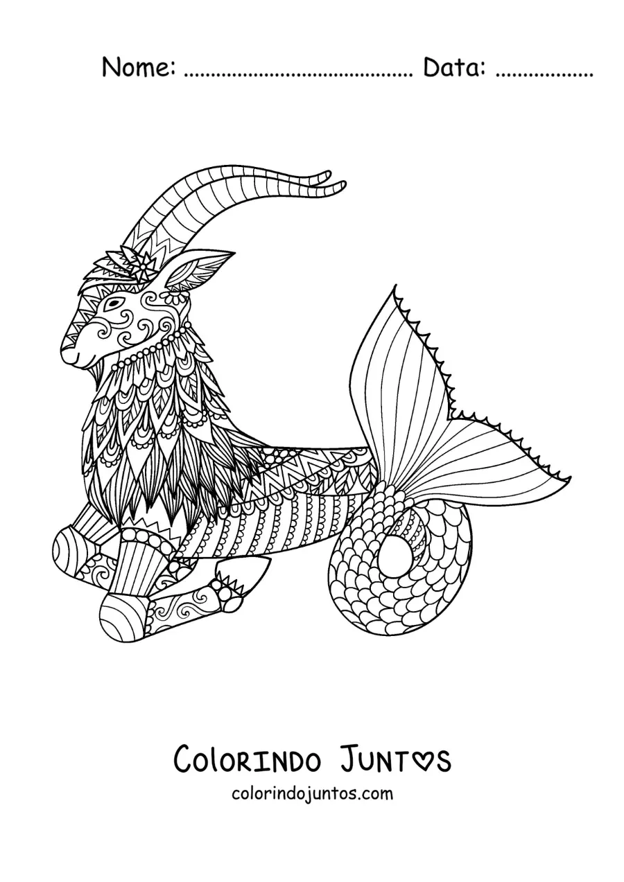 Desenho para colorir de mandala do signo de Capricórnio