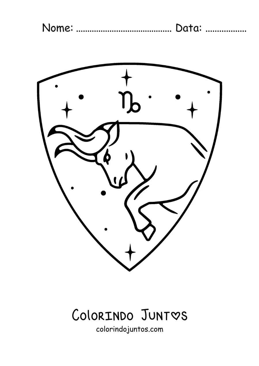 Desenho para colorir do signo de Capricórnio com o seu símbolo