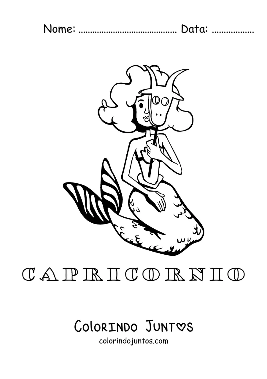 Desenho para colorir da mitologia do signo de Capricórnio com o seu nome