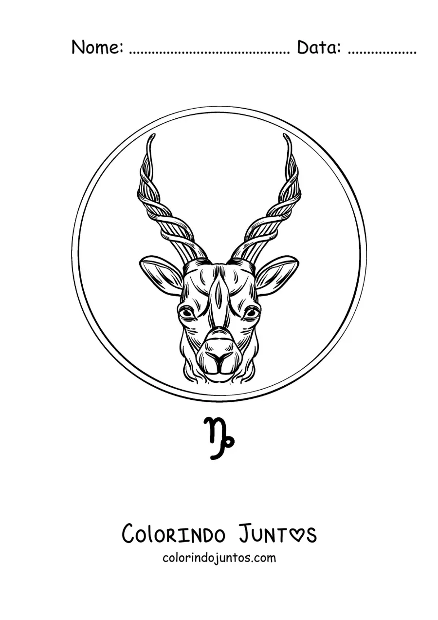 Desenho para colorir de cabra realista do signo de Capricórnio