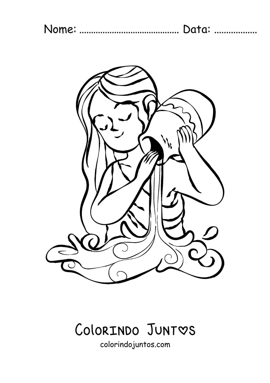 Desenho para colorir de uma garota do signo de Aquário animada