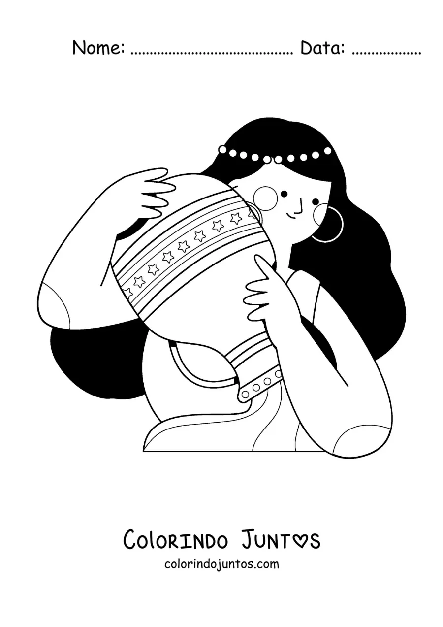 Desenho para colorir de mulher do signo de Aquário animada
