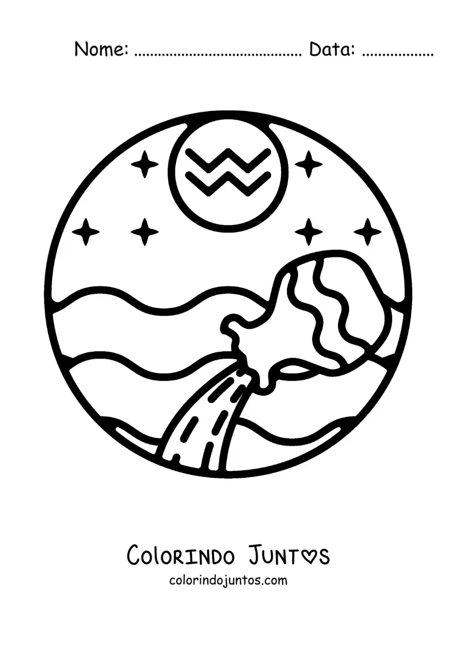 Desenho para colorir de símbolo do signo do zodíaco Aquário fácil para crianças