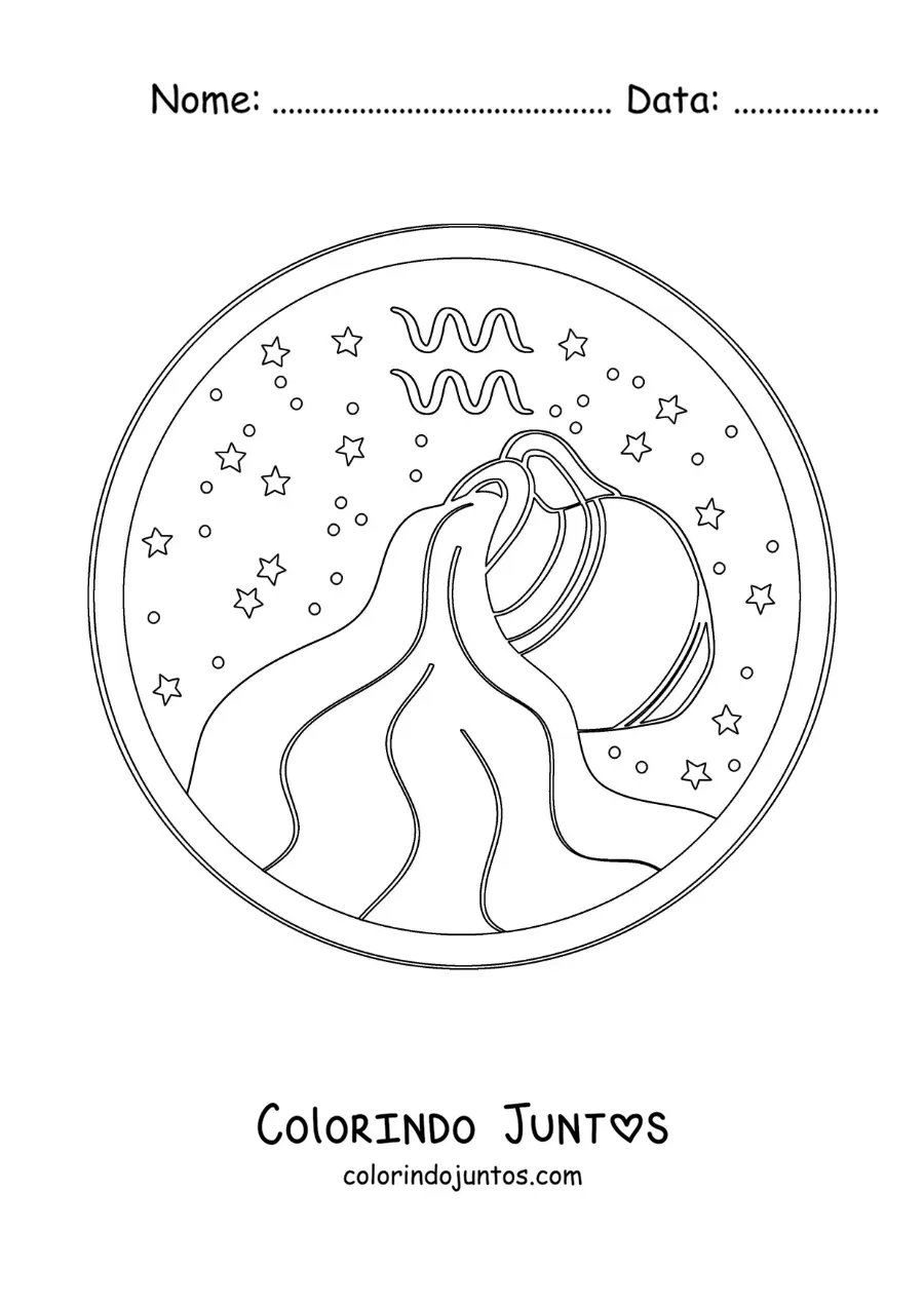 Desenho para colorir de jarra com água de Aquário com o seu símbolo
