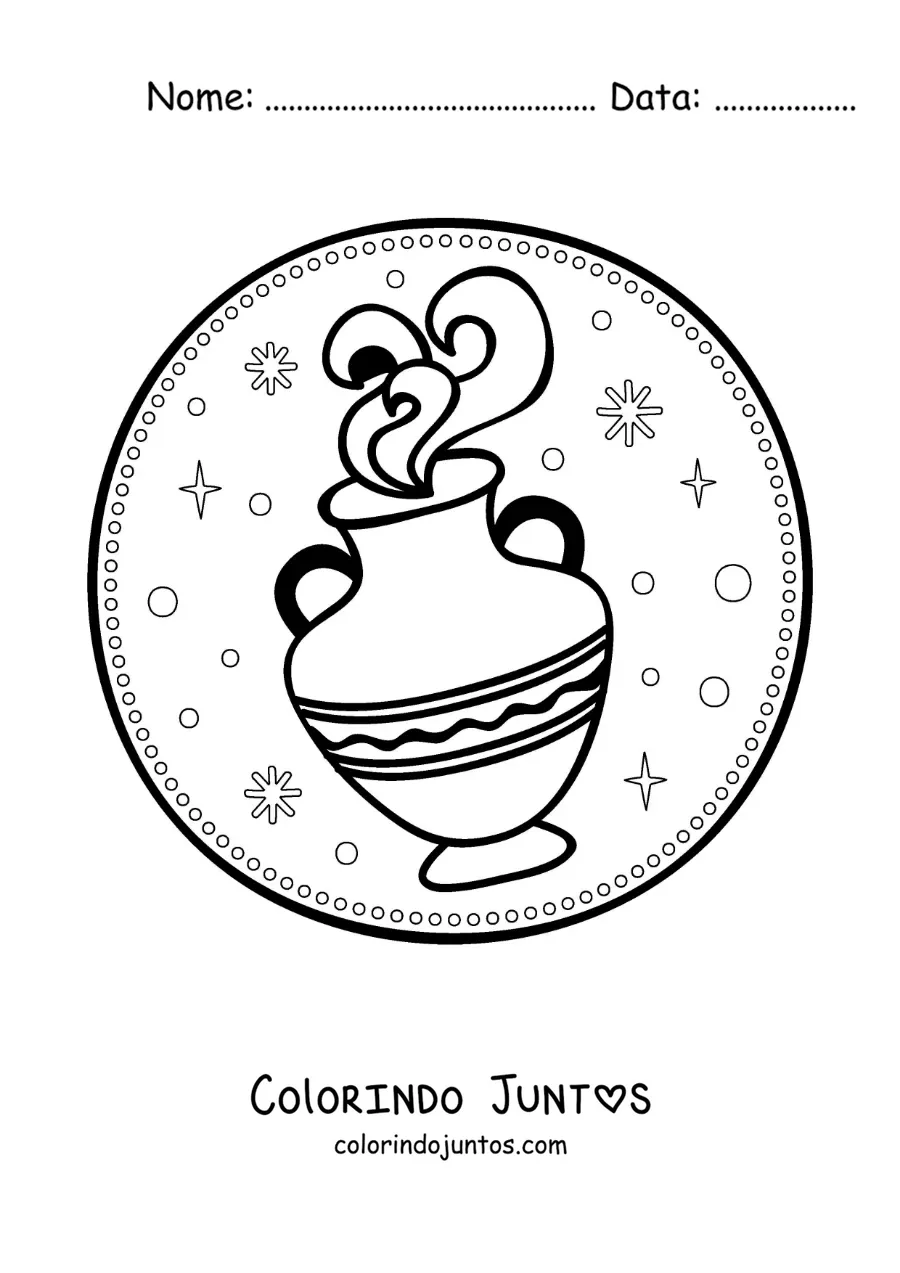 Desenho para colorir de símbolo de Aquário com estrelas