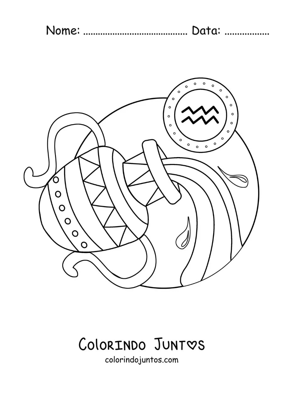 Desenho para colorir de jarra de Aquário com o seu símbolo derramando água