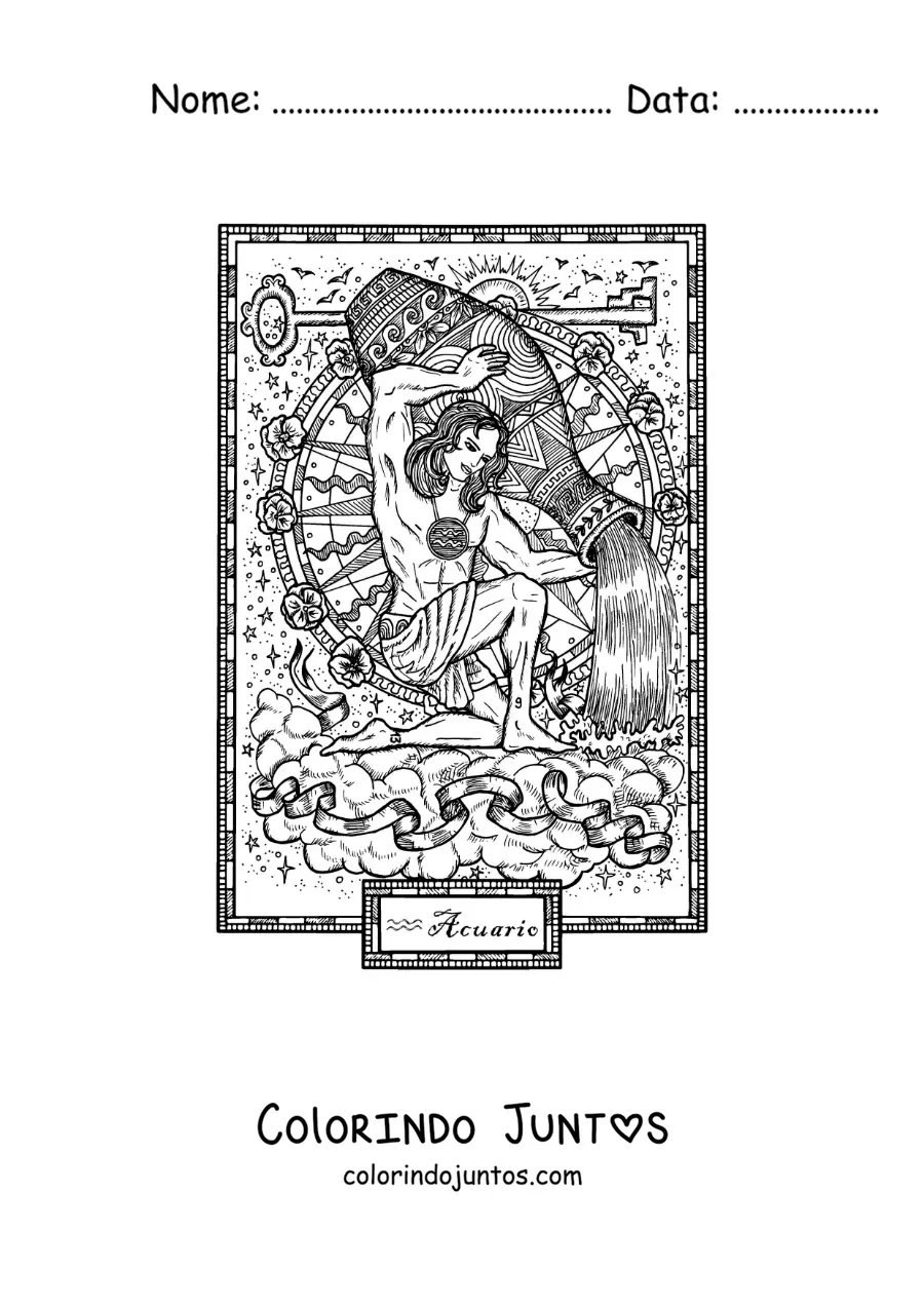 Desenho para colorir de carta do signo de Aquário