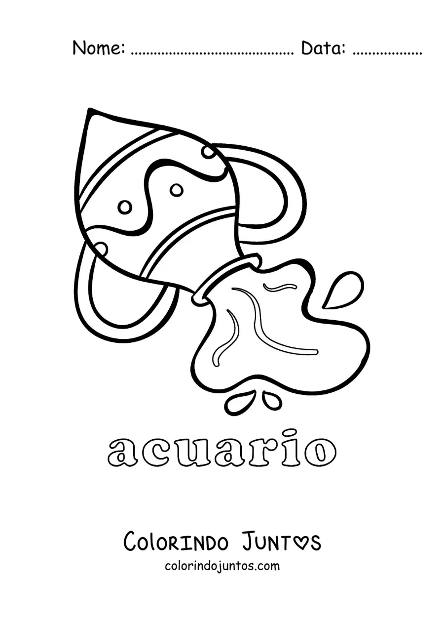 Desenho para colorir de símbolo do signo de Aquário com o seu nome
