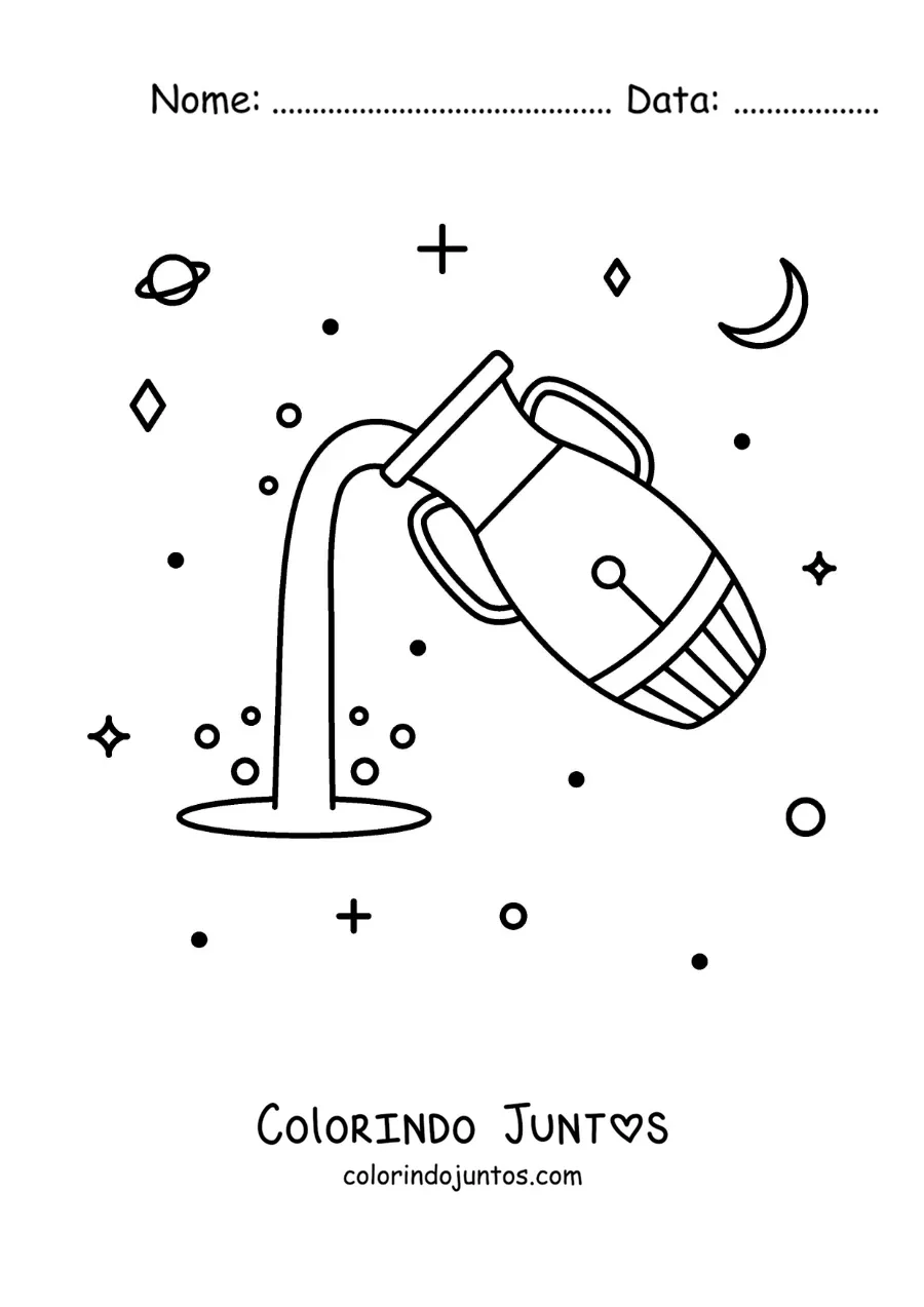 Desenho para colorir de símbolo de Aquário com astros