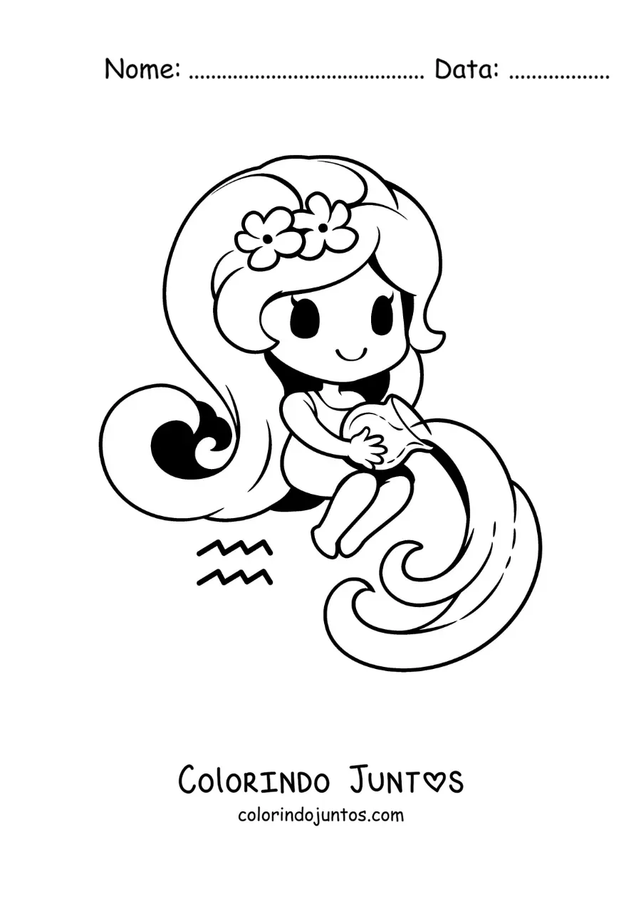Desenho para colorir de menina kawaii animada do signo de Aquário