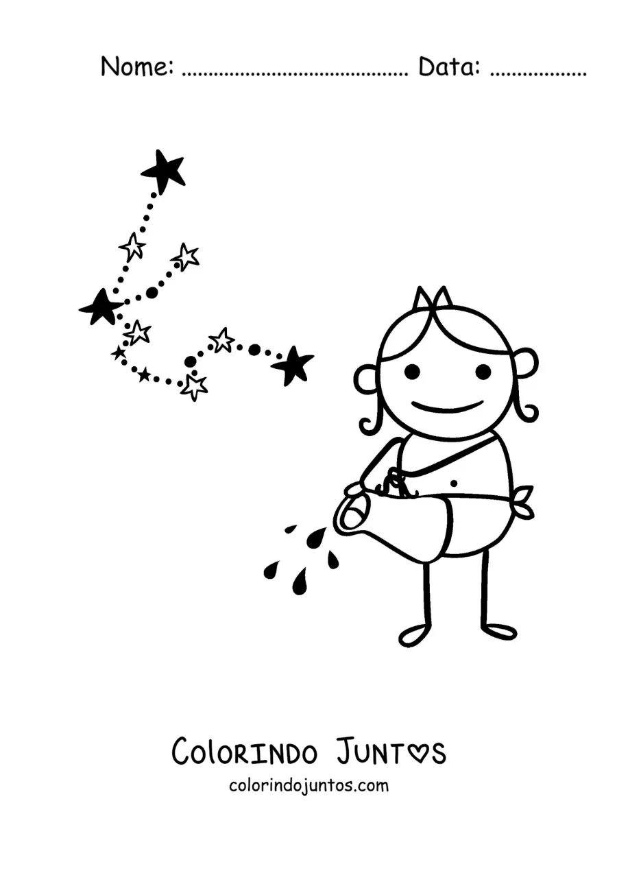 Desenho para colorir da mitologia do signo de Aquário e a sua constelação