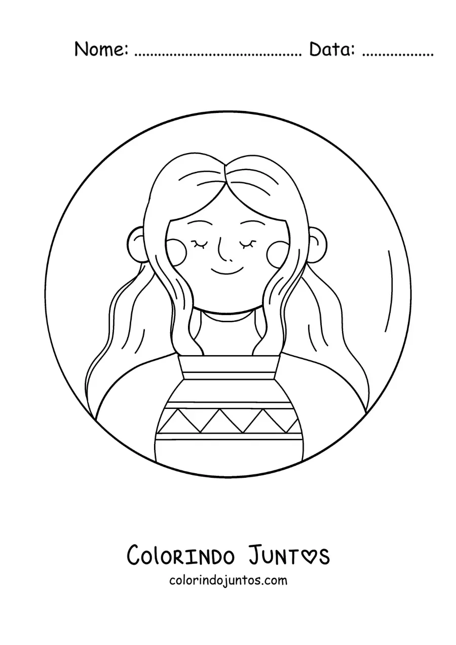 Desenho para colorir de uma menina animada com o símbolo de Aquário