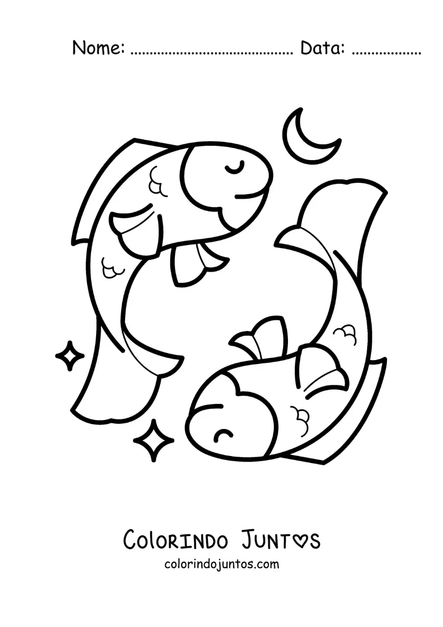 Desenho para colorir de peixes do signo de Peixes animados para crianças