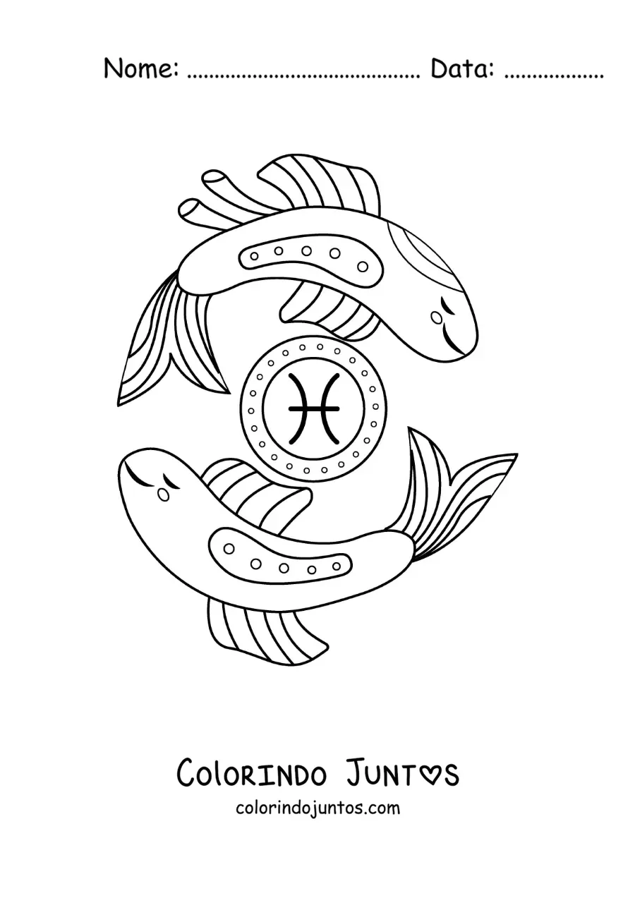 Desenho para colorir de peixes do signo de Peixes animados com o seu símbolo