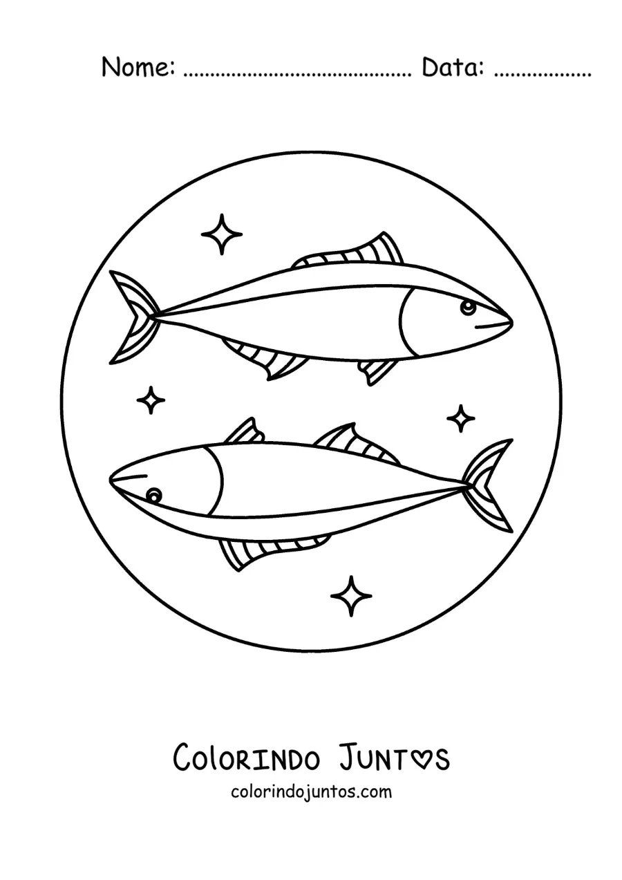Desenho para colorir de dois peixes do signo de Peixes