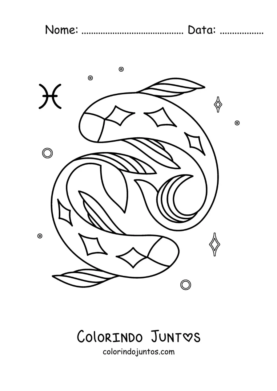 Desenho para colorir de símbolo do signo de Peixes