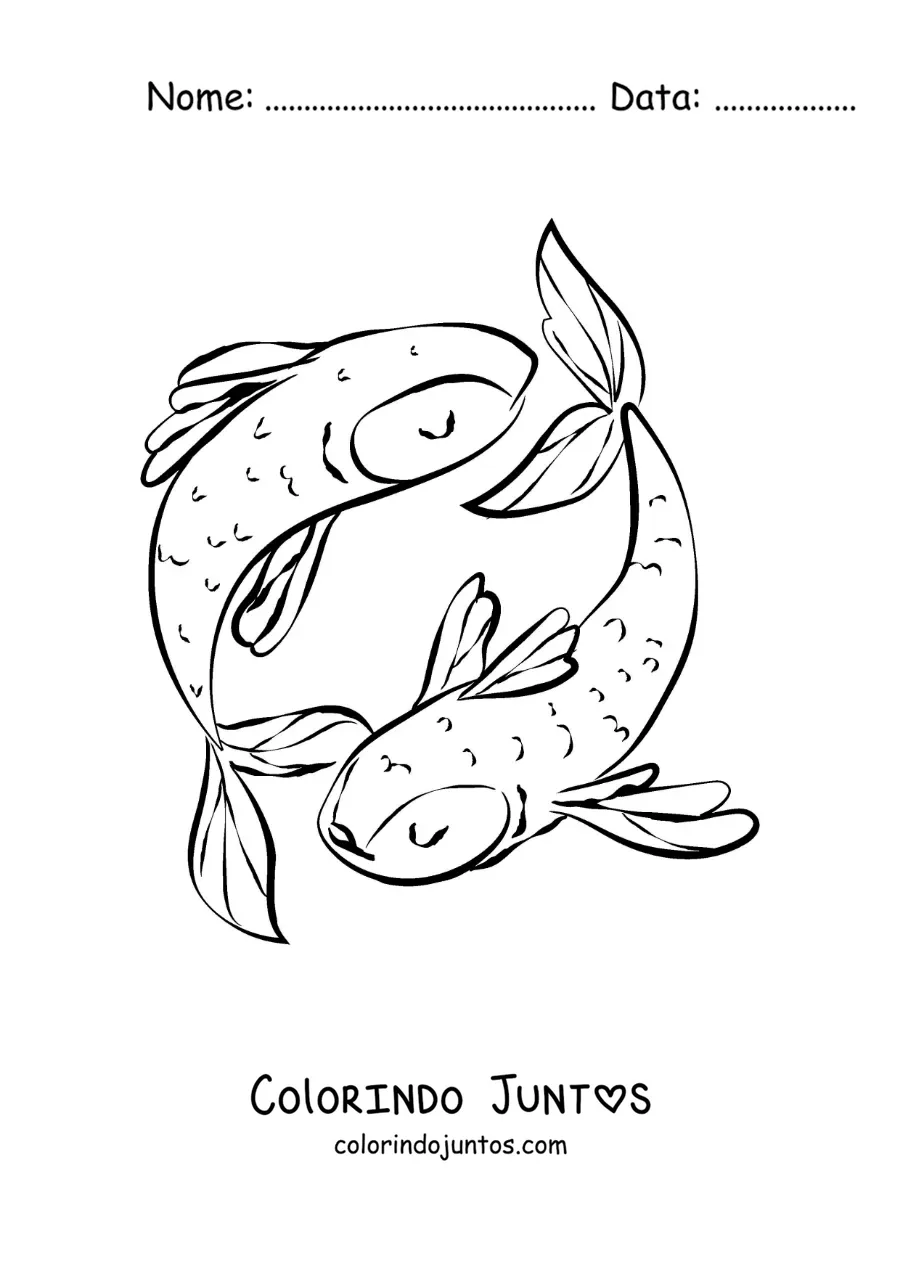 Desenho para colorir de símbolo do signo de Peixes animado para crianças
