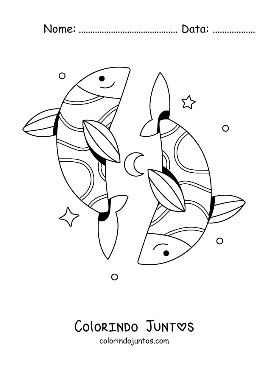 Desenho para colorir de símbolo do signo de Peixes animado fácil