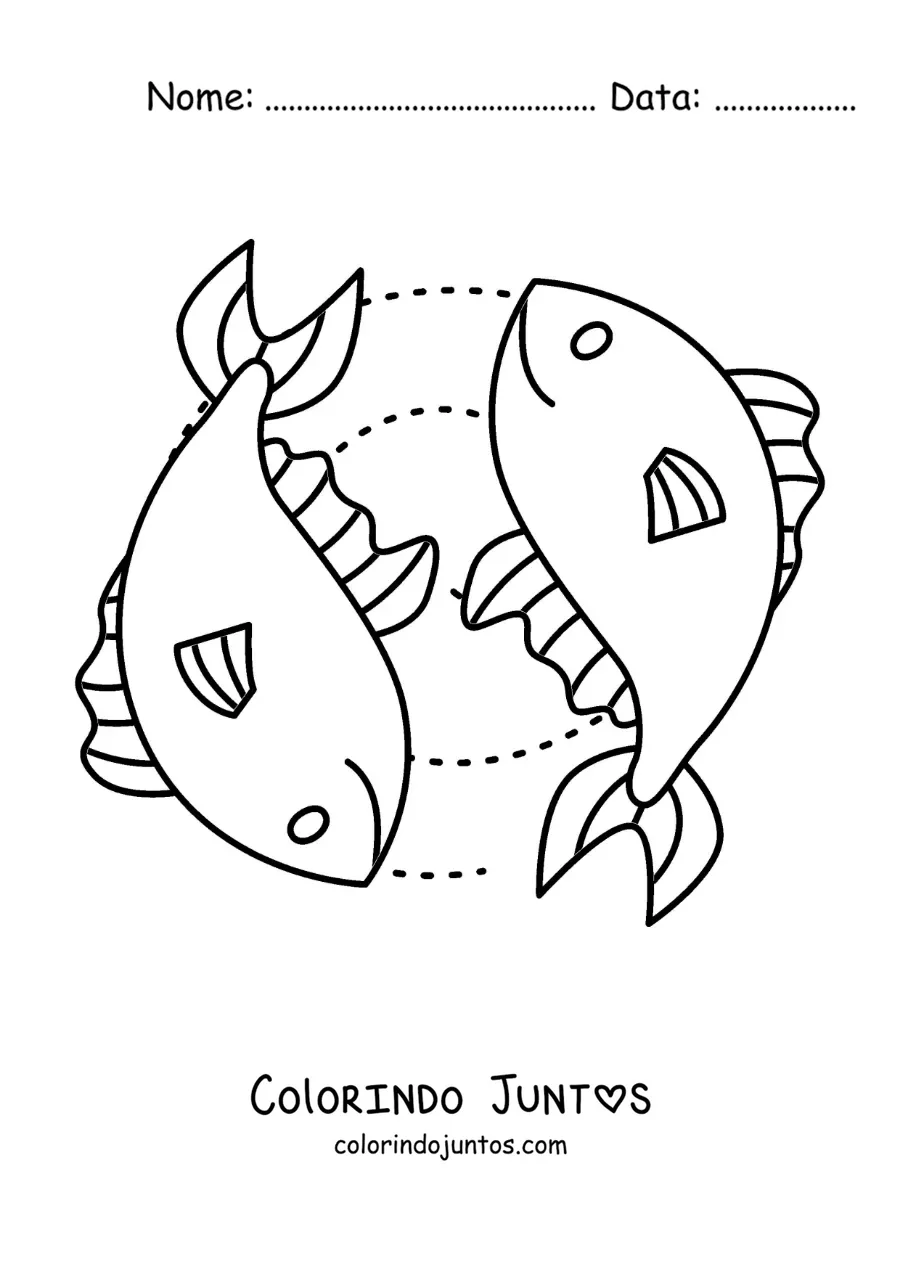 Desenho para colorir do signo de Peixes animado fácil