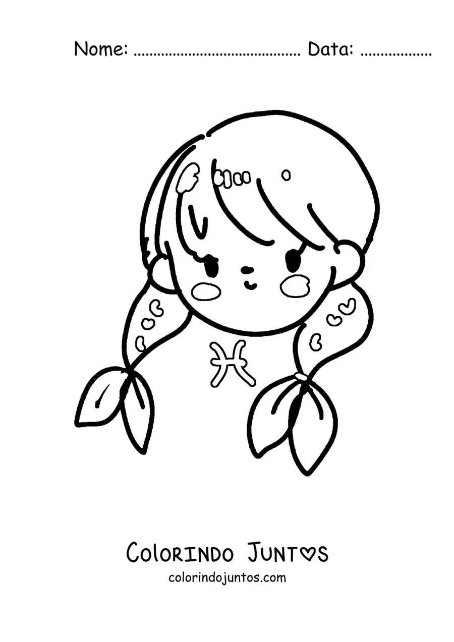 Desenho para colorir de menina kawaii do signo de Peixes