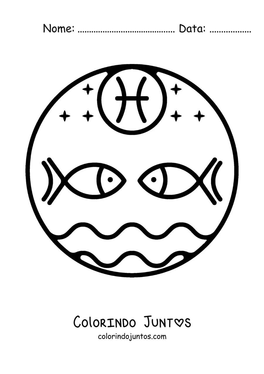 Desenho para colorir de símbolo do signo zodiacal de Peixes fácil para crianças