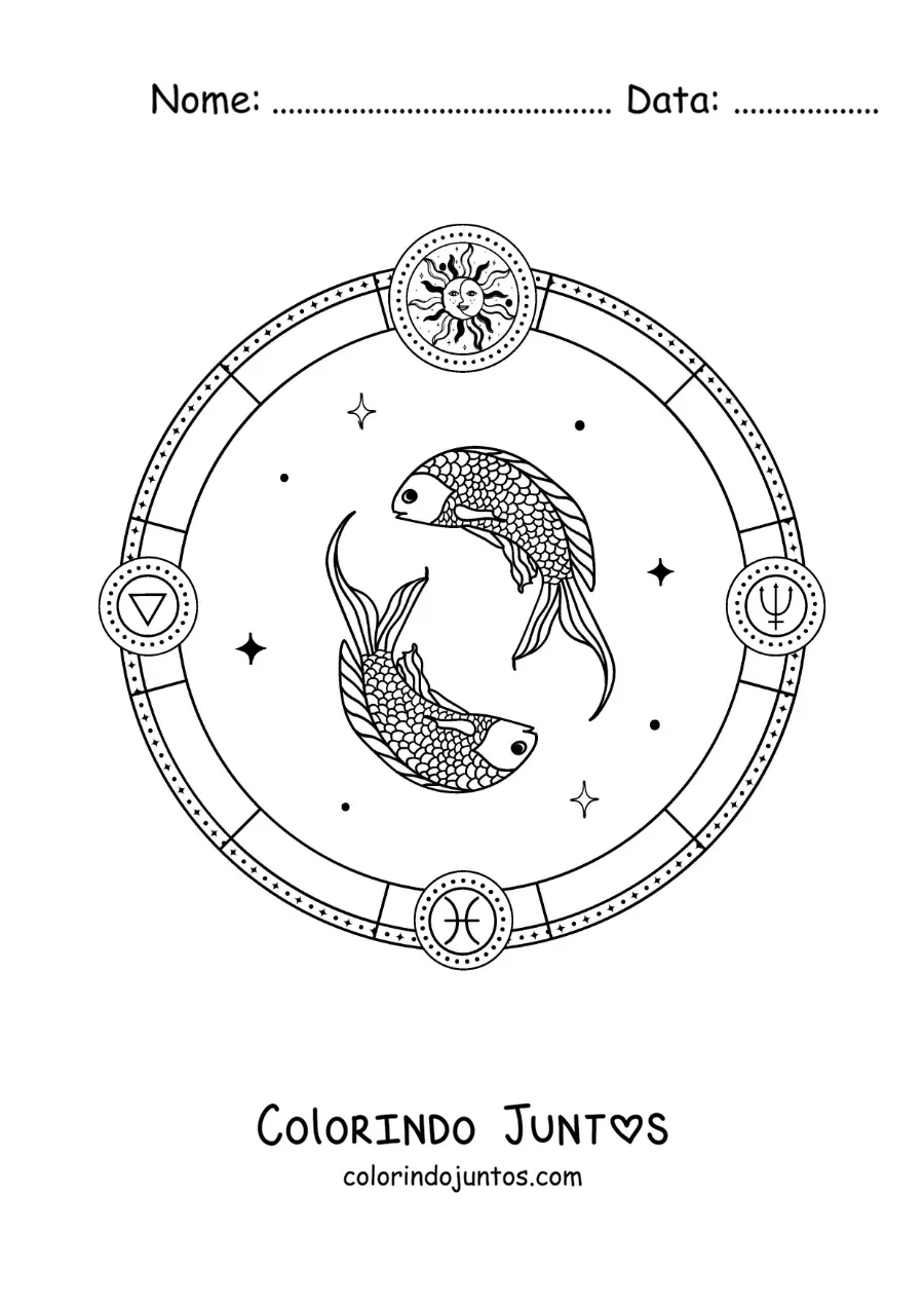 Desenho para colorir de símbolos do signo de Peixes