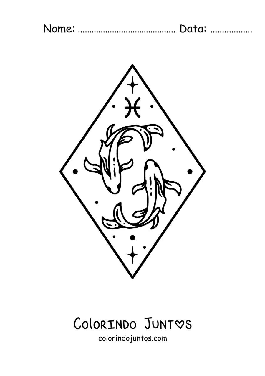 Desenho para colorir do signo de Peixes com estrelas