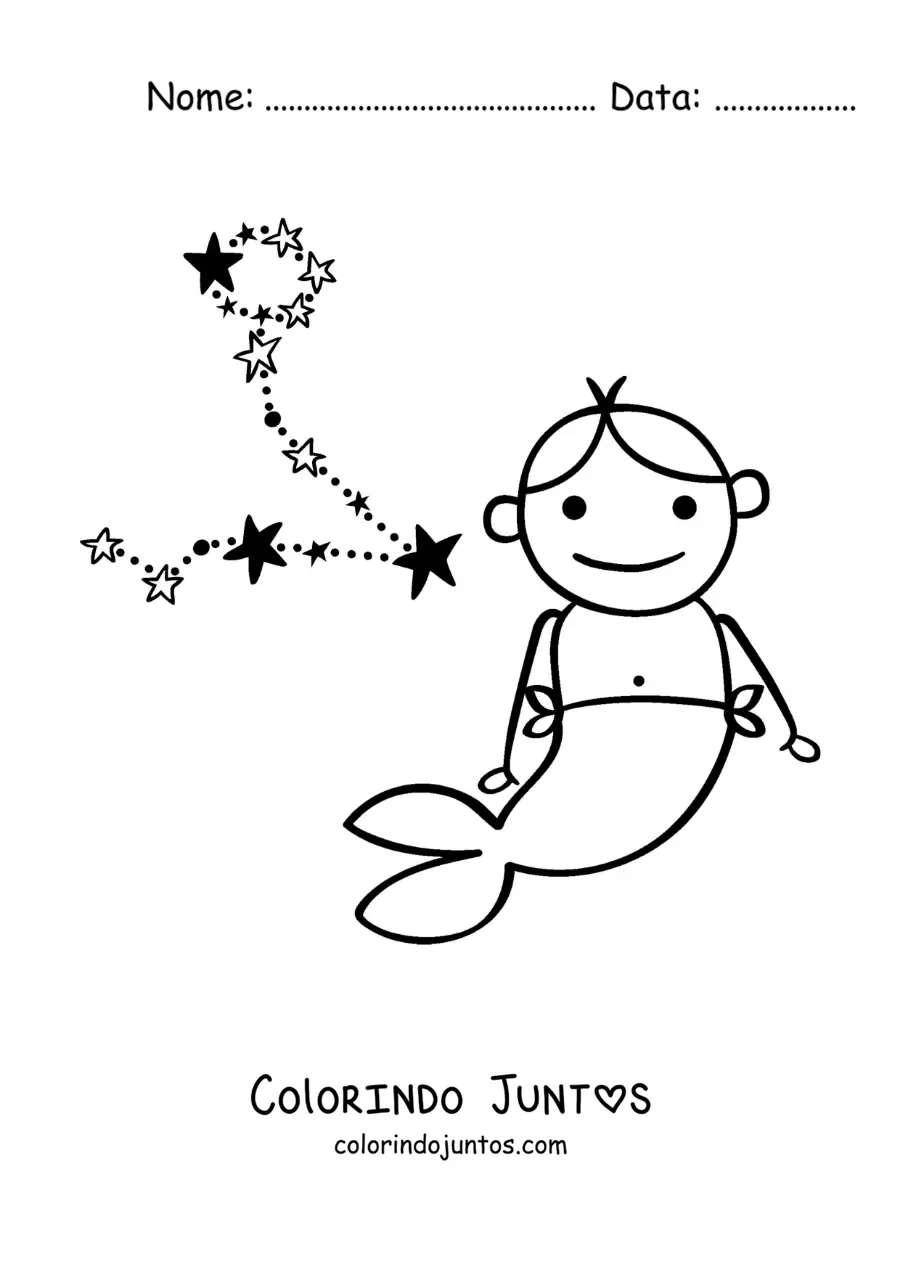 Desenho para colorir da mitologia do signo de Peixes e a sua constelação