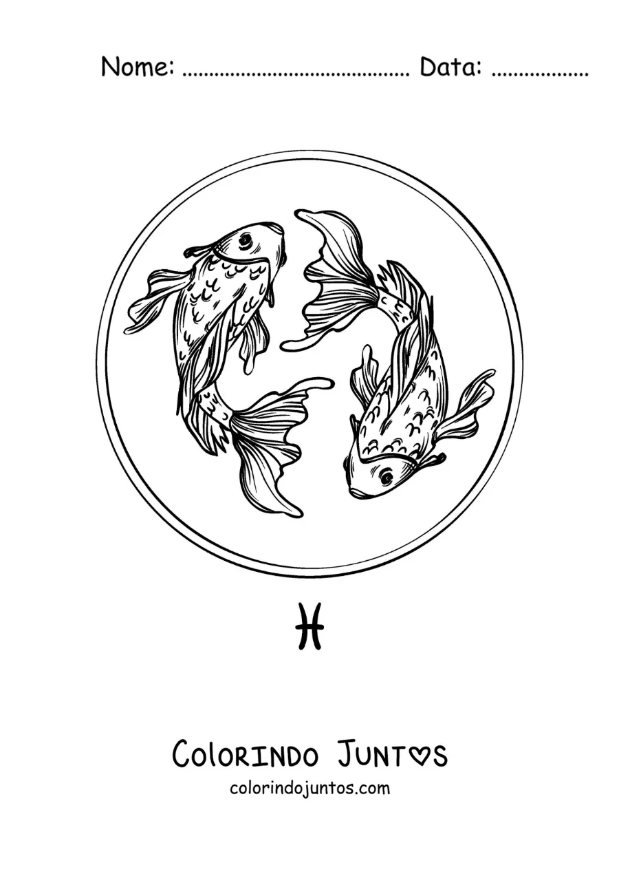 Desenho para colorir de peixes do signo de Peixes em estilo realista