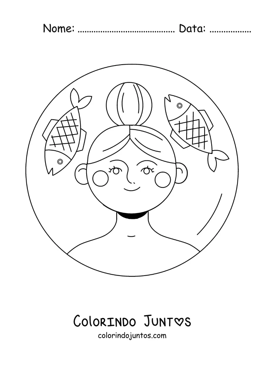 Desenho para colorir de uma menina animada do signo de Peixes