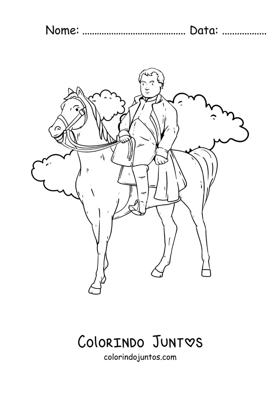 Desenho para colorir de Napoleão Bonaparte animado em seu cavalo