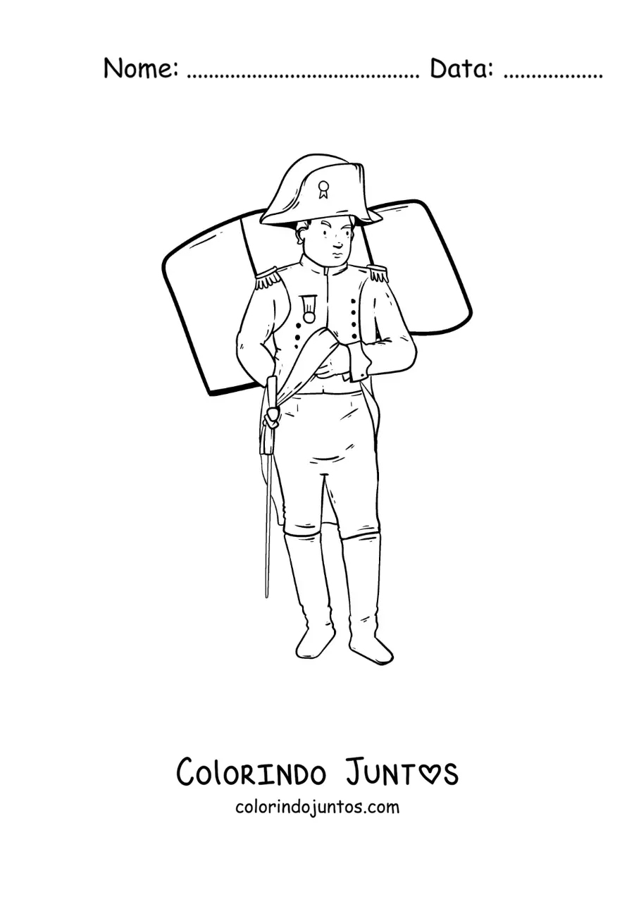 Desenho para colorir de Napoleão Bonaparte animado com a bandeira da França