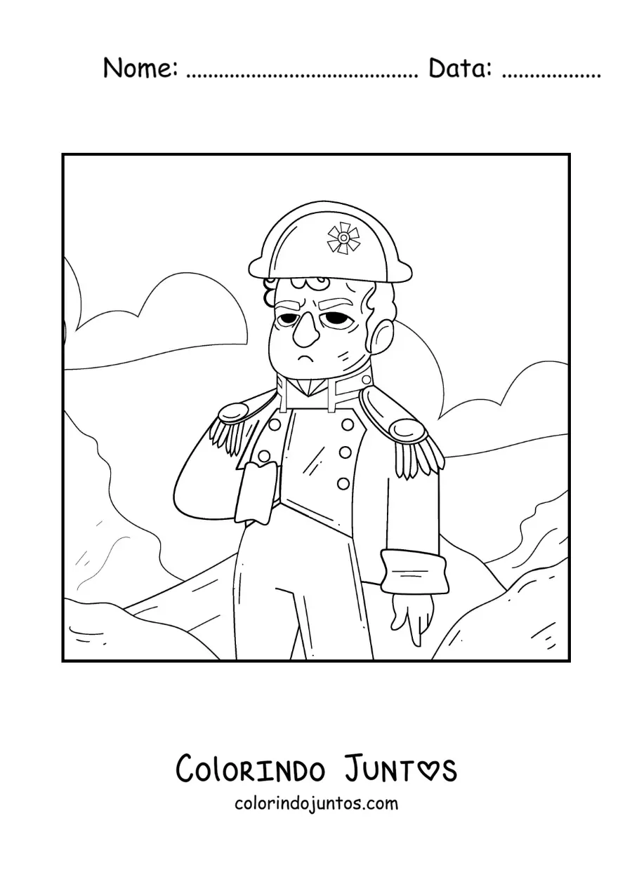 Desenho para colorir de Napoleão Bonaparte animado com o seu chapéu
