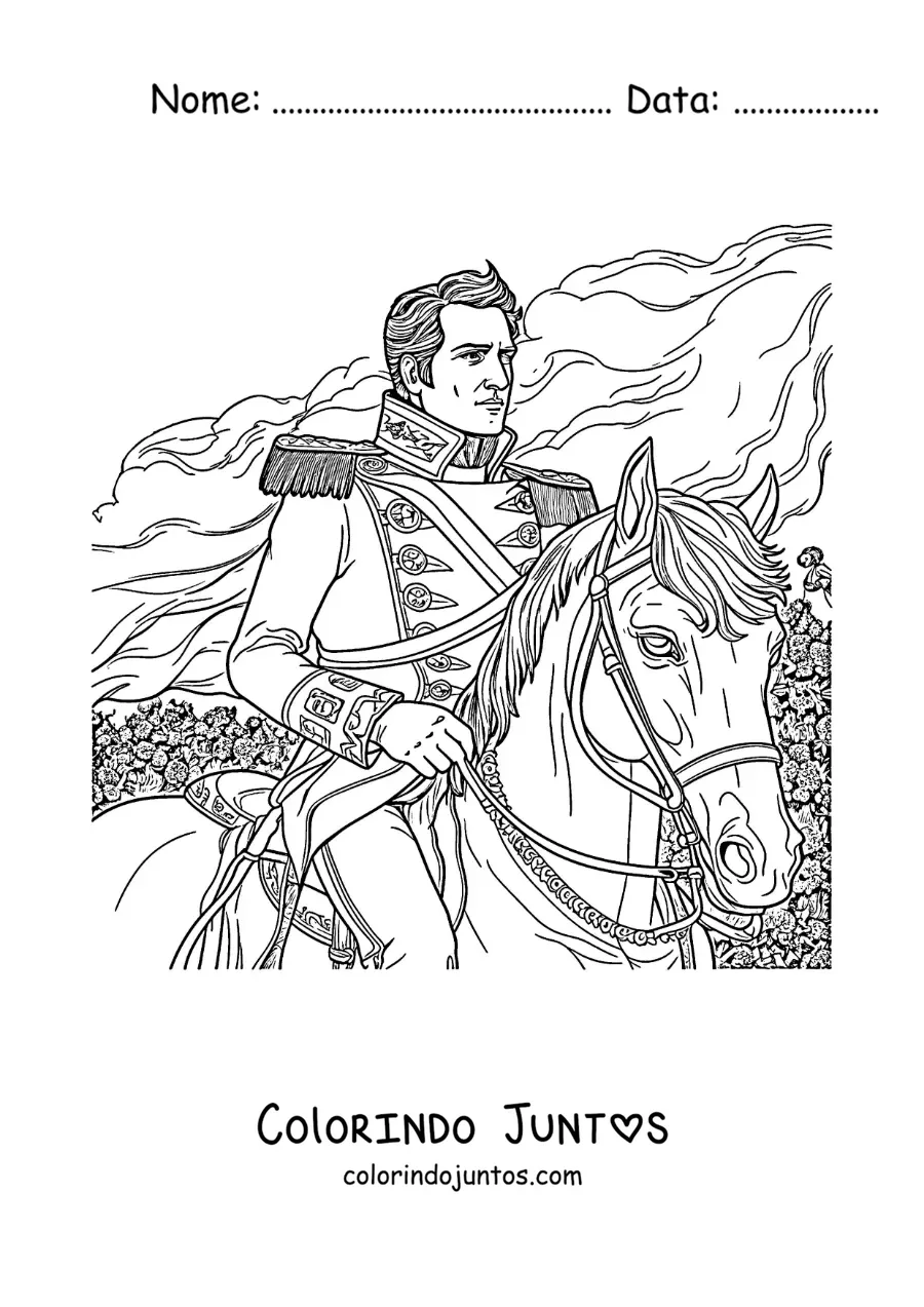 Desenho para colorir de Napoleão Bonaparte em seu cavalo em estilo realista
