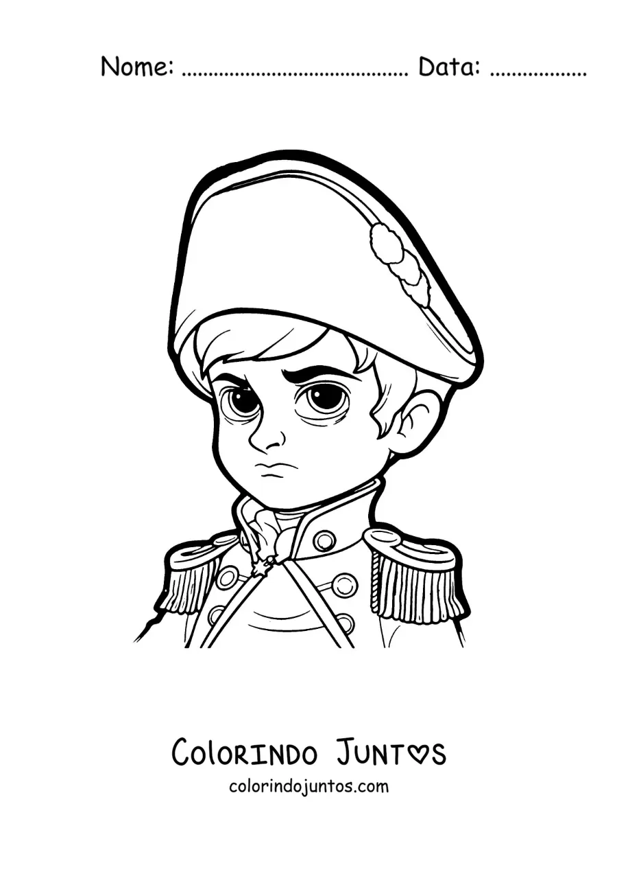 Desenho para colorir de Napoleão Bonaparte kawaii com o seu chapéu