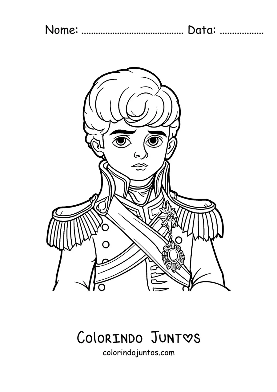 Desenho para colorir de Napoleão Bonaparte animado na sua juventude