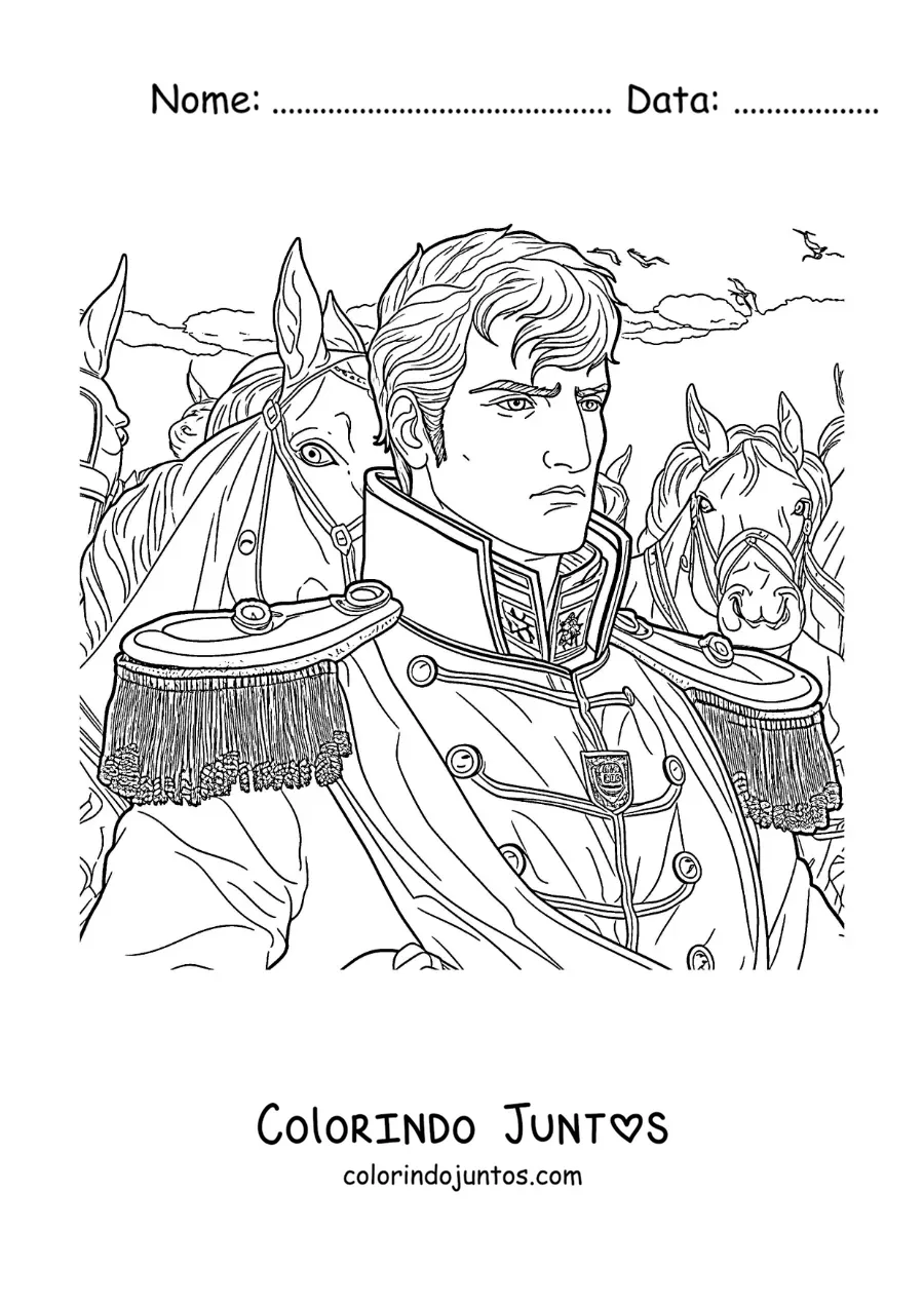 Desenho para colorir de Napoleão Bonaparte em uma batalha em estilo realista