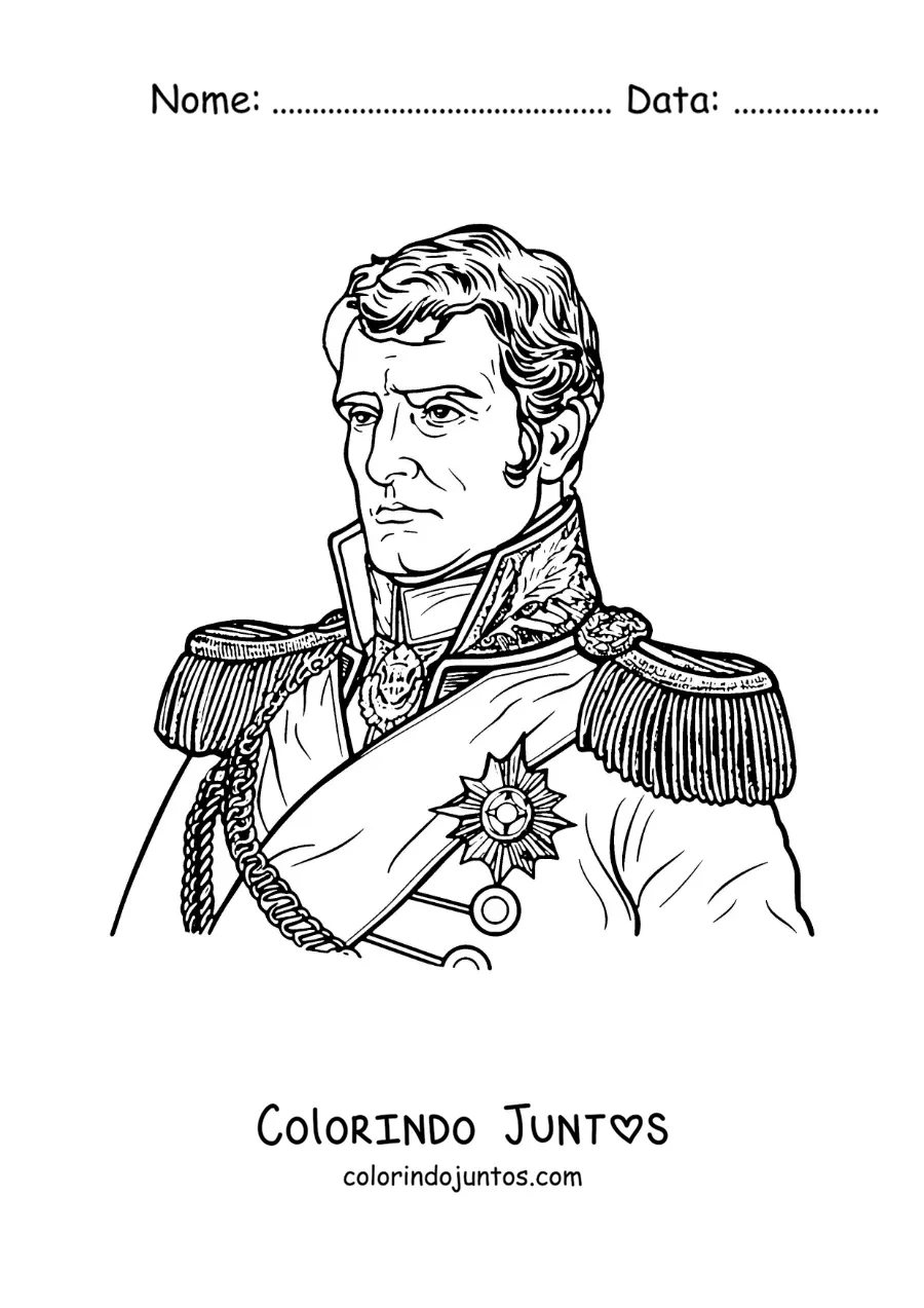 Desenho para colorir de retrato realista de Napoleão Bonaparte