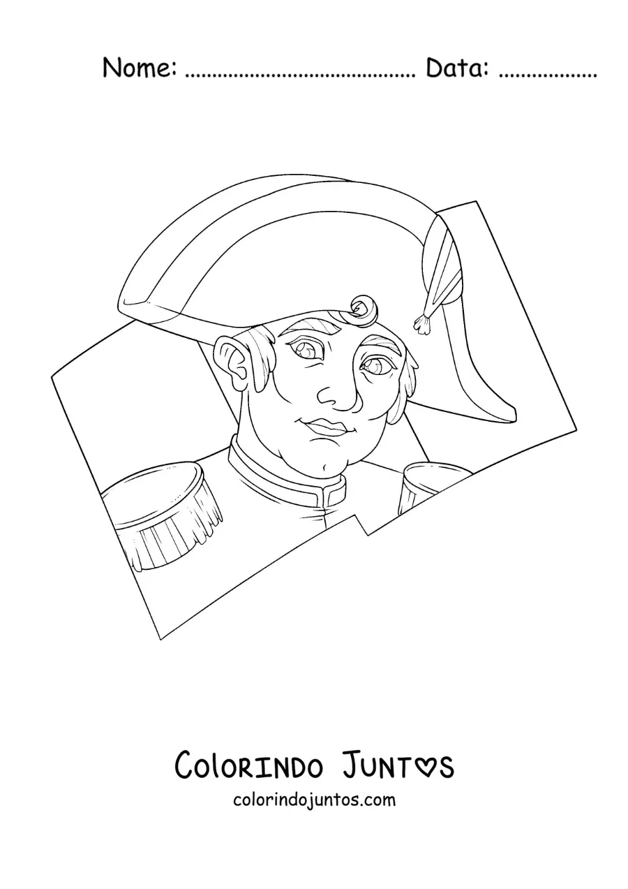 Desenho para colorir do rosto de Napoleão Bonaparte com a bandeira da França