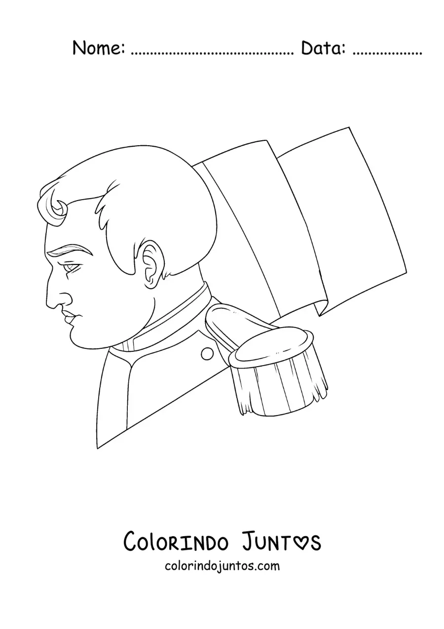 Desenho para colorir de Napoleão Bonaparte de perfil com a bandeira da França