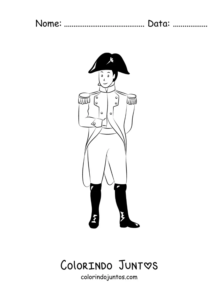 Desenho para colorir de Napoleão Bonaparte animado com o seu traje de general