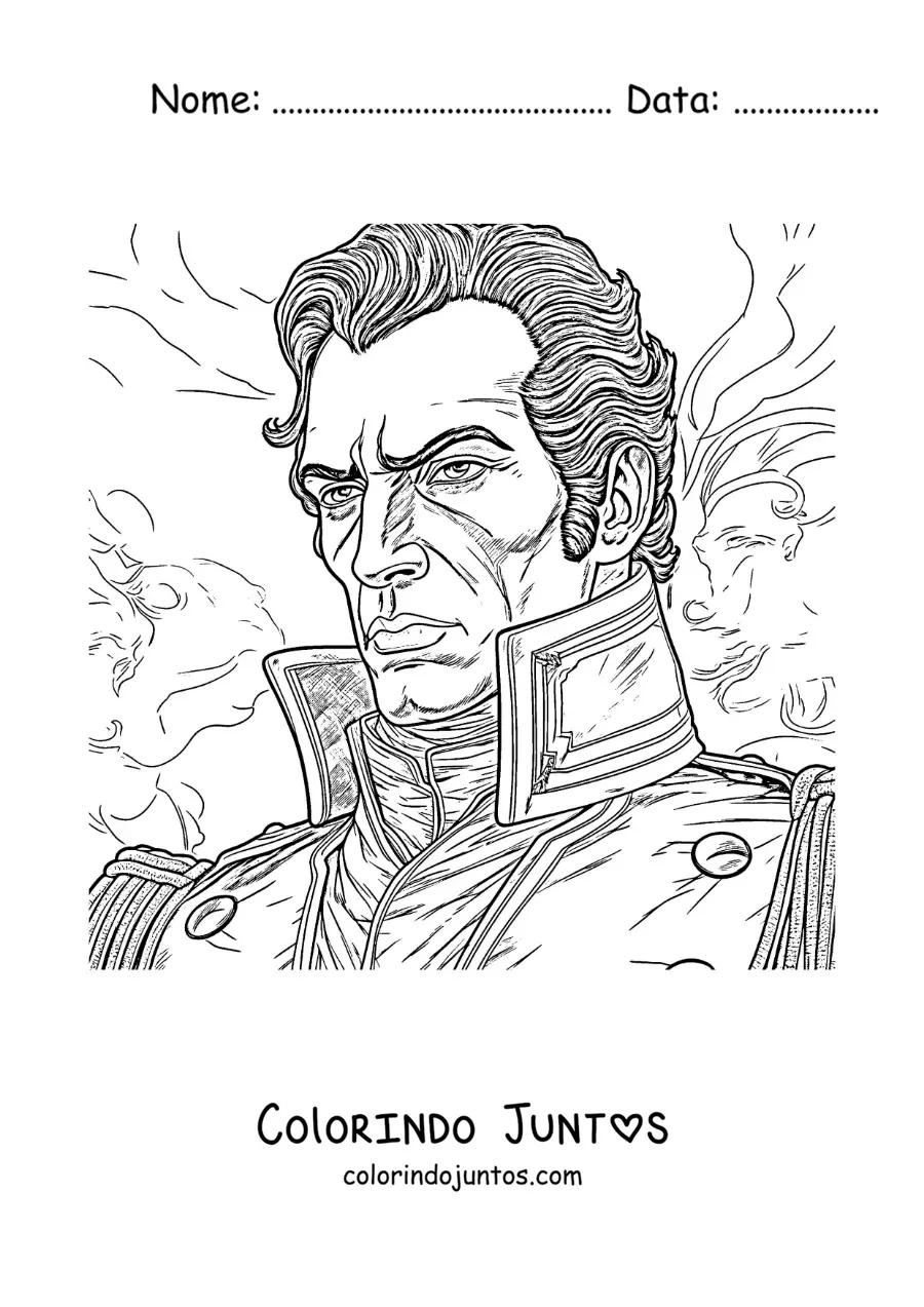 Desenho para colorir da recriação do rosto de Simón Bolívar