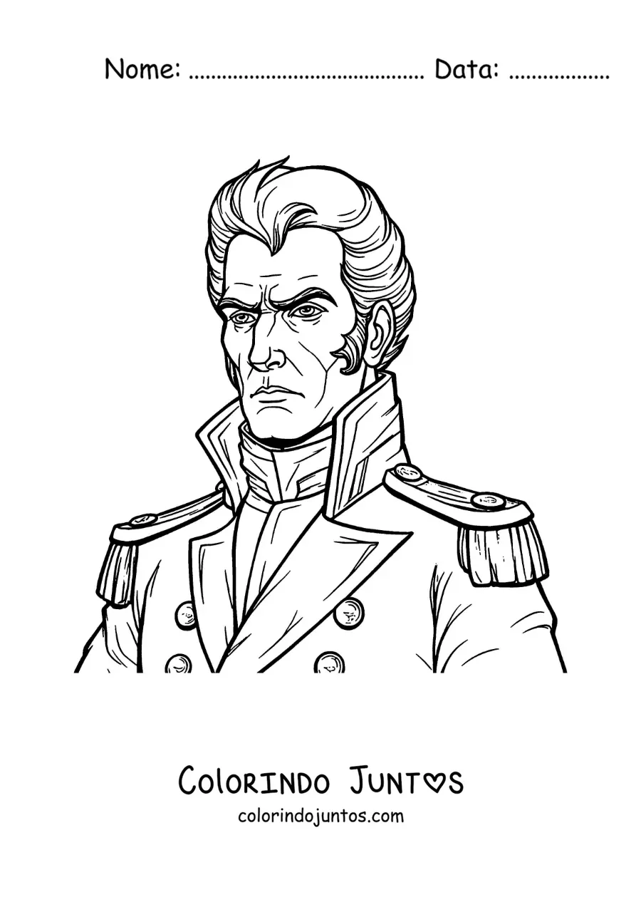 Desenho para colorir de Simón Bolívar animado com o seu uniforme