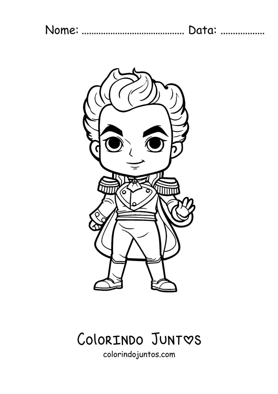 Desenho para colorir de Simón Bolívar animado kawaii