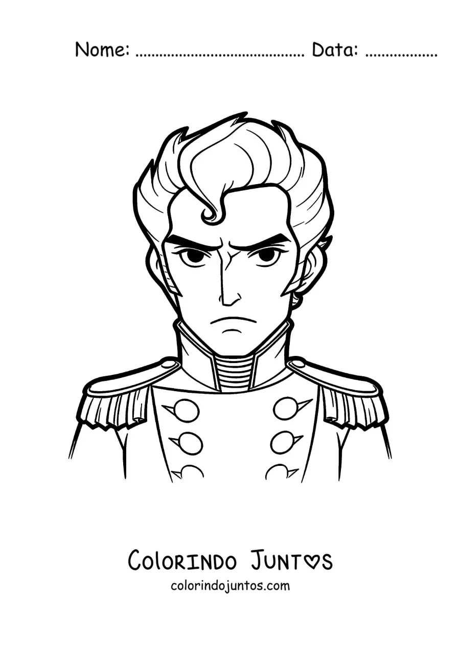 Desenho para colorir de Simón Bolívar animado para crianças