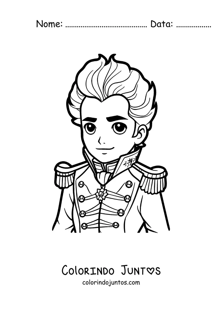 Desenho para colorir de Simón Bolívar kawaii na sua juventude