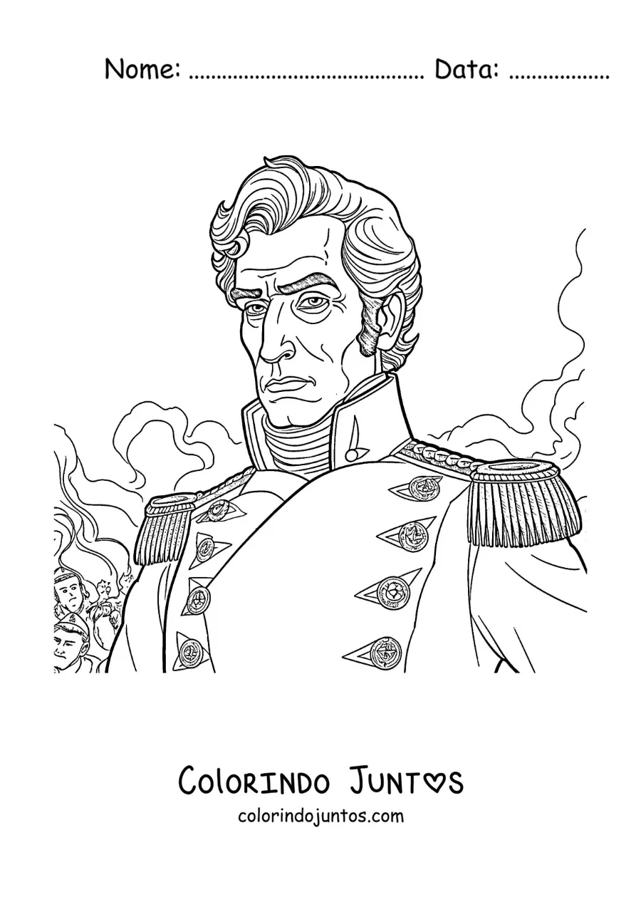 Desenho para colorir de Simón Bolívar em uma batalha