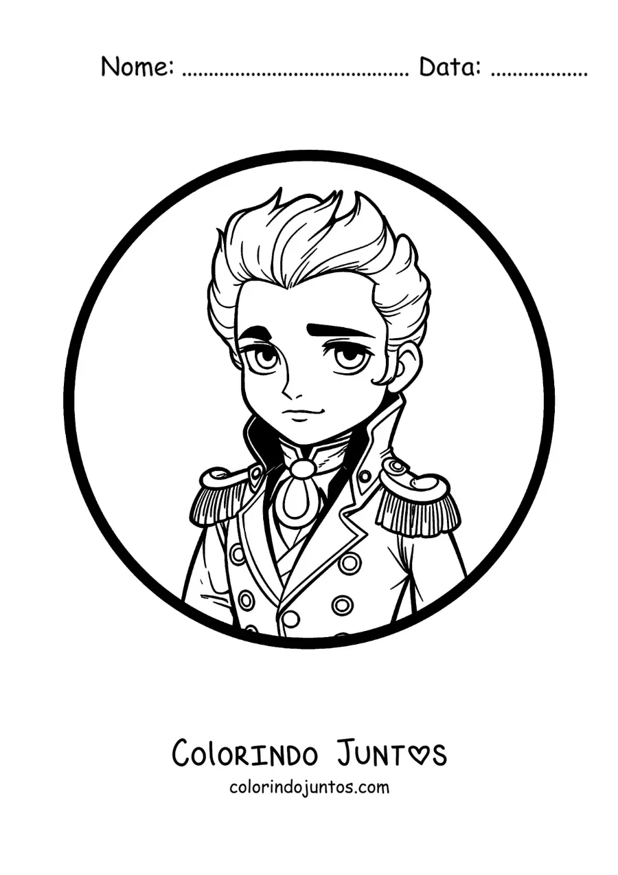 Desenho para colorir de Simón Bolívar kawaii em estilo anime